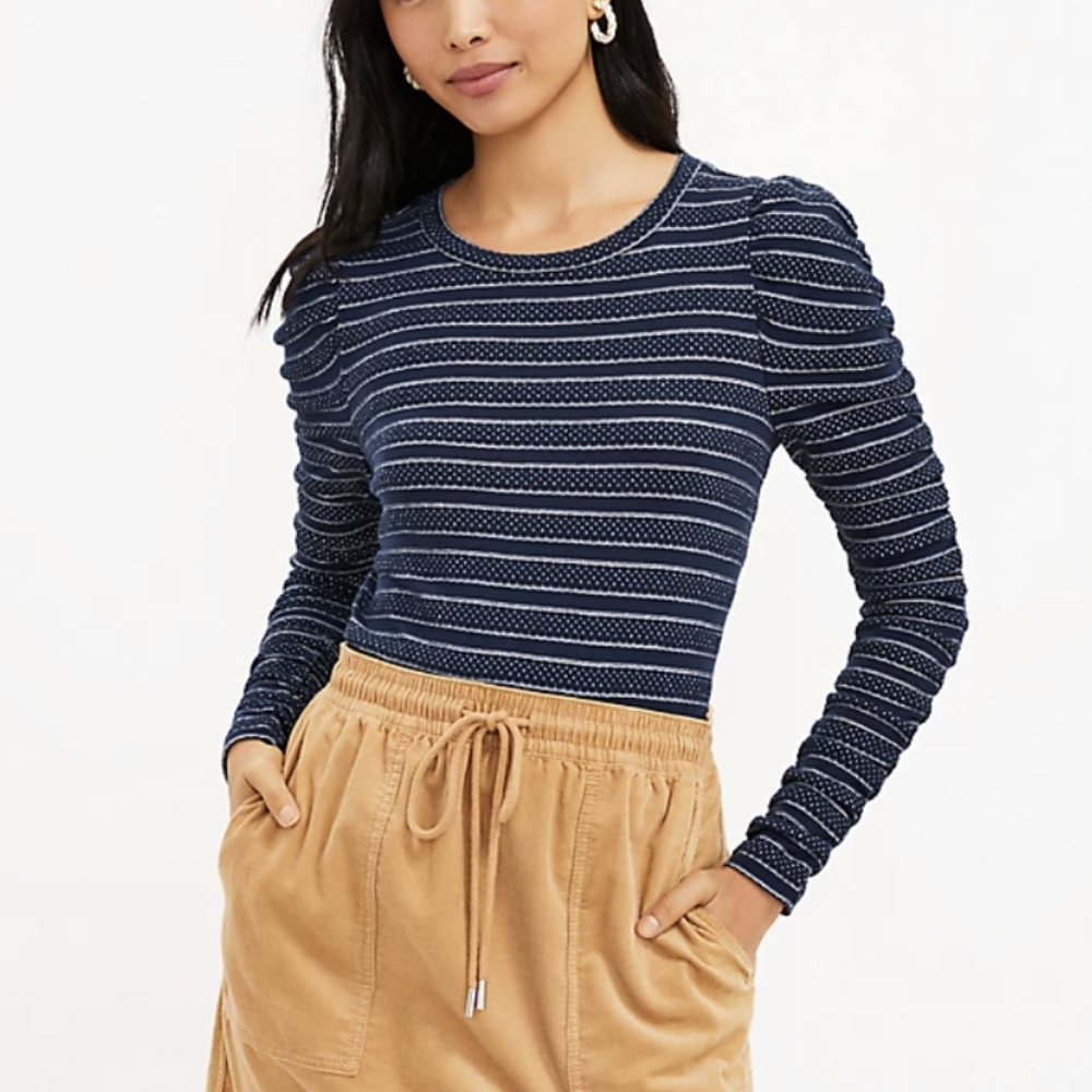LOFT Striped Cinched Sleeve Top